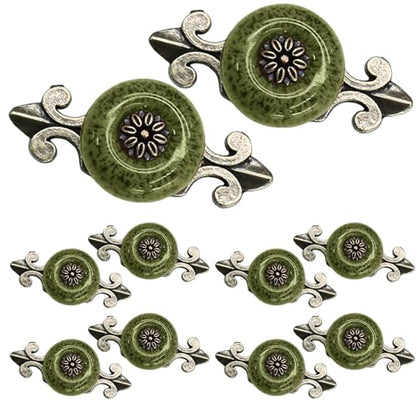 Ceramic Knobs with Pattern, Green, 10pcs - color: Green with Pattern, size: 10 Pieces