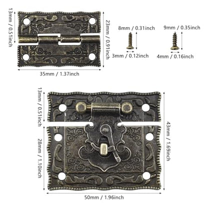 4 Sets Antique Engraved Hook Latch Hasp Hinges with Screws Kit Embossing European Gothic Style for Jewelry Wood Box Cases Repairing and Decoration, Bronze, S-hing-s4