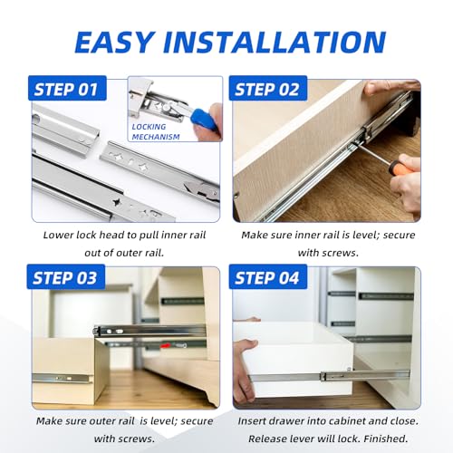 with Lock Heavy Duty Drawer Slides 12 14 16 18 20 22 24 26 28 30 32 34 36 40 44 48 52 56 60 Inch 500 Lbs Side Mount Full Extension Ball (Load:250 lb (with Lock) -W:53mm, 20 Inch) - size: 20 Inch, style: Load:250 lb (With lock) -W:53mm