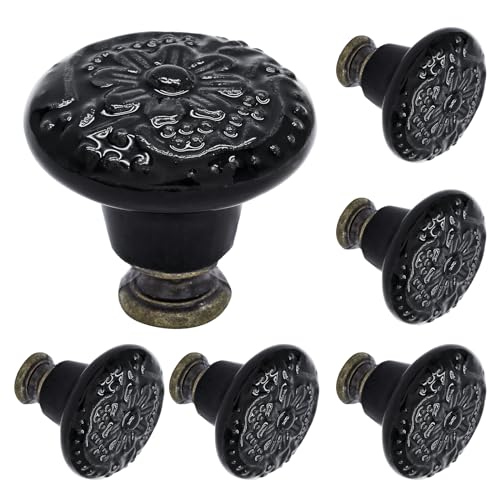 Biaungdo 6 Pcs Black Ceramic Kitchen Cabinet Knobs - color: Black