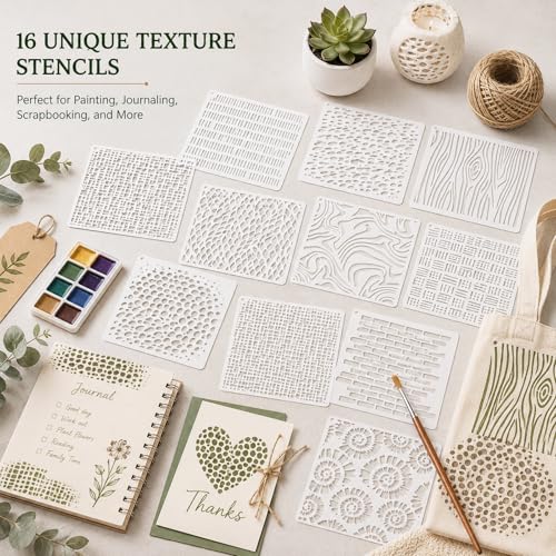16 PCS Stencils for Crafts Reusable, 6 in* 6 in Wood Grain Pattern Template