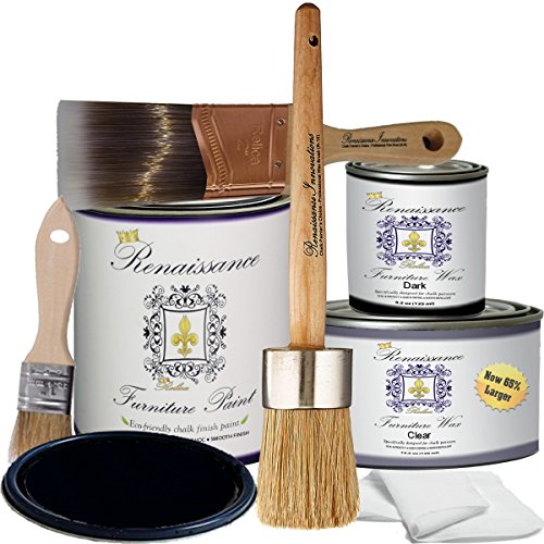 Retique It Chalk Furniture Paint by Renaissance Deluxe Starter Kit, Wax, 08 Midnight Black, 8 Piece Set - color: 08 Midnight Black