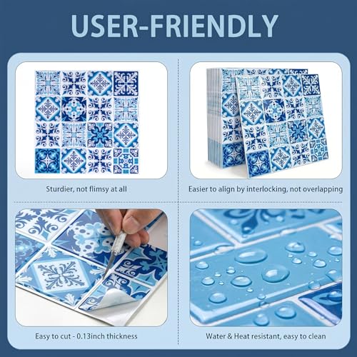 Arttown Peel and Stick 3D Wall Backsplash, 10-Sheet, 12" × 12" Cyan - color: Mediterranean, size: 10PC 12"x12"