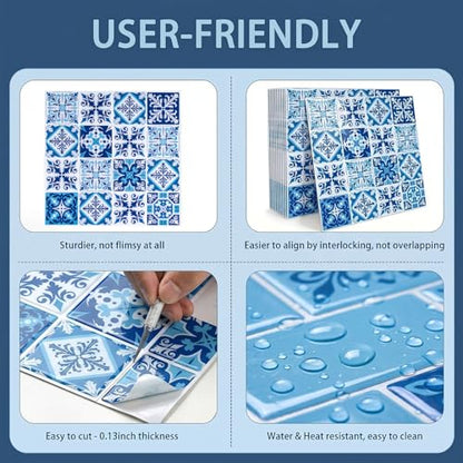 Arttown Peel and Stick 3D Wall Backsplash, 10-Sheet, 12" × 12" Cyan - color: Mediterranean, size: 10PC 12"x12"