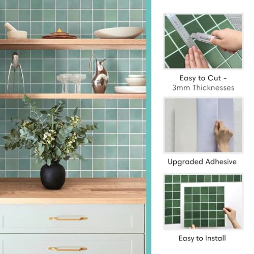 Commomy Matte 3D Peel and Stick Tile,10 Pcs 11.8"x11.8" Light Teal Green - color: Gradient Light Teal Green