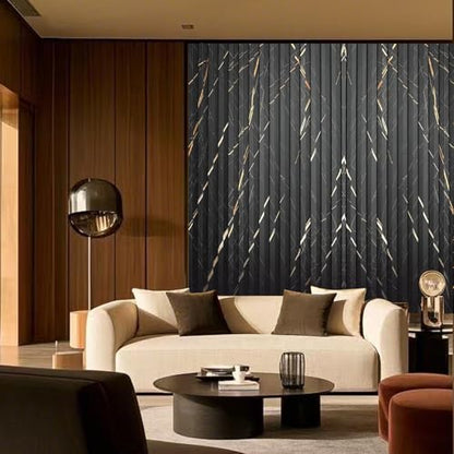 OUZUGIE WPC Acoustic Slat Wall Paneling, 8-Pack 114 x 6 Inches - color: Black marble, size: (High)114“ x 6"