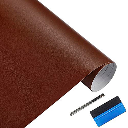 LZLRUN Brown Leather Texture PVC Car Vinyl Wrap Styling Sticker 1x5ft - color: Brown, size: 1ft x 5ft