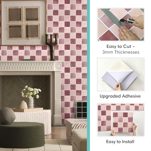 Commomy Matte 3D Peel and Stick Backsplash,10 Pcs 11.8"x11.8" Rose Pink - color: Dusty Rose