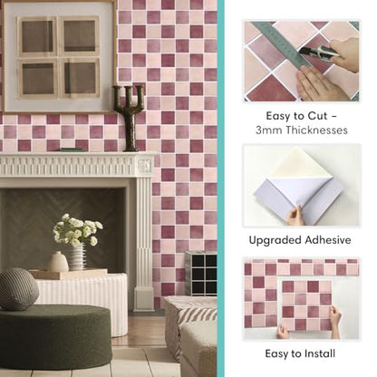 Commomy Matte 3D Peel and Stick Backsplash,10 Pcs 11.8"x11.8" Rose Pink - color: Dusty Rose