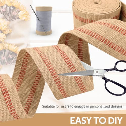 MYFULLY 3.5" x 10 Yds Craft Jute Webbing Tape with Red Stripes