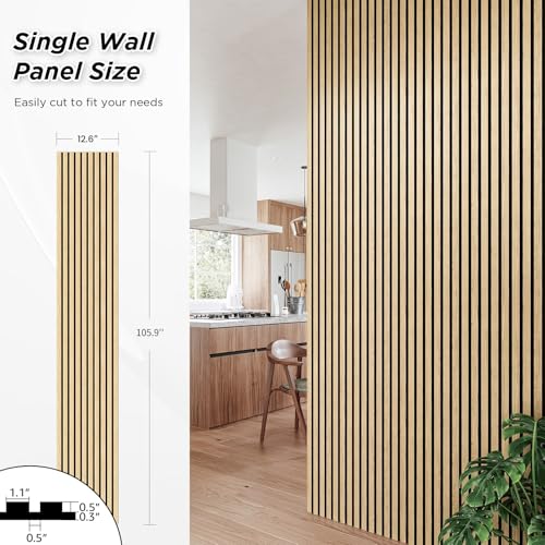 SMARTSTANDARD 4 Pack 105.9" x 12.6" Wood Slat Wall Panels, White Oak - color: White Oak, size: 106" x 50.4"