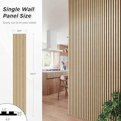 SMARTSTANDARD 4 Pack 105.9" x 12.6" Wood Slat Wall Panels, White Oak - color: White Oak, size: 106" x 50.4"