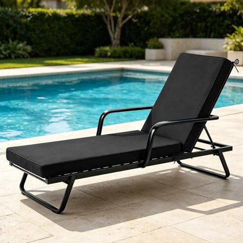 Chaise Lounge Cushions Outdoor, 72"x21"x3", Black - color: Black
