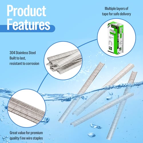 meite 71/06 22 Gauge 304 Stainless Steel Upholstery Staples, 3/8-Inch Crown with 1/4-Inch Leg Length, Heavy Duty Staples for Construction, Furniture, Crafts & DIY Projects (1 Case - 20 Boxes) - size: 1/4" (6 mm), style: 1 Case (20 Boxes)