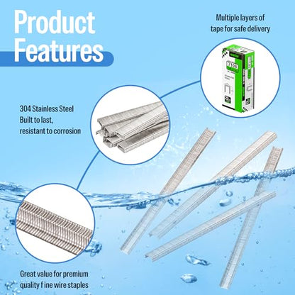 meite 71/06 22 Gauge 304 Stainless Steel Upholstery Staples, 3/8-Inch Crown with 1/4-Inch Leg Length, Heavy Duty Staples for Construction, Furniture, Crafts & DIY Projects (1 Case - 20 Boxes) - size: 1/4" (6 mm), style: 1 Case (20 Boxes)