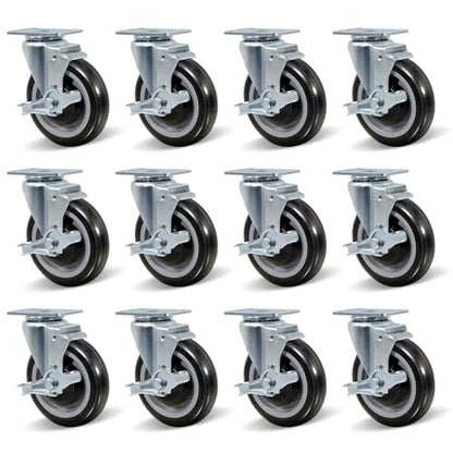 5" Caster Wheels, Heavy Duty Industrial Casters, Polyurethane Shopping Cart Wheels Replacement for Cart, Each Caster Loads 350lbs (12 Brake) - style: 12 Brake