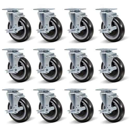 5" Caster Wheels, Heavy Duty Industrial Casters, Polyurethane Shopping Cart Wheels Replacement for Cart, Each Caster Loads 350lbs (12 Brake) - style: 12 Brake