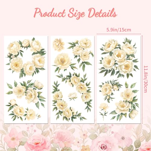 Peacoblue Pale Yellow Peony Rub On Transfers for Furniture Craft 6"x12" - style: Pale Yellow Peony