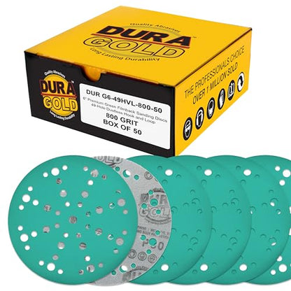 Dura-Gold 800 Grit 6" Green Film Sanding Discs, 49-Hole Pattern, Box of 50 - style: 800 Grit