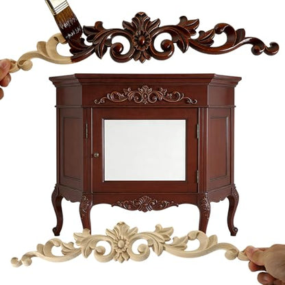 Wooden Carved Onlays Appliques, Unpainted DIY Wood Carving Decals Furniture Trim for Cabinet Door Bed Cupboard Wall Decor (15.74") - size: 40x7.5m/15.74"x2.95"