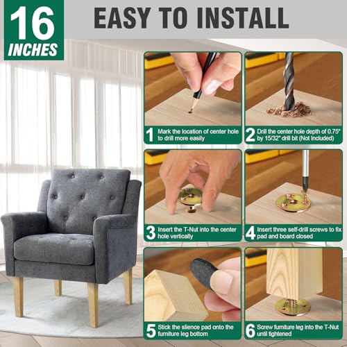 FoDau770 Square Furniture Legs 16 Inch, Ash Wood Legs with 5/16"-18 Bolts - size: 16 Inch
