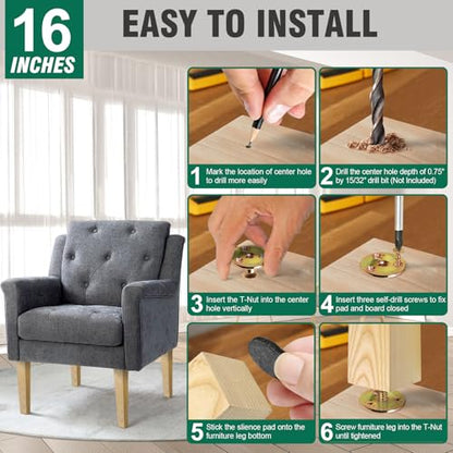 FoDau770 Square Furniture Legs 16 Inch, Ash Wood Legs with 5/16"-18 Bolts - size: 16 Inch