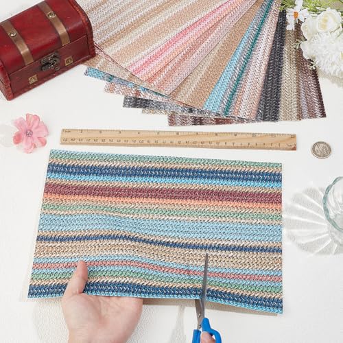 10 Colors 11.8 x 8.3 Inch Braided Texture PU Leather Sheets Soft Woven Leather Fabrics Waterproof Colorful Microfiber Leatherette Rolls for Crafts Handicraft DIY Projects ﻿Handbags Bows - style: woven pattern B