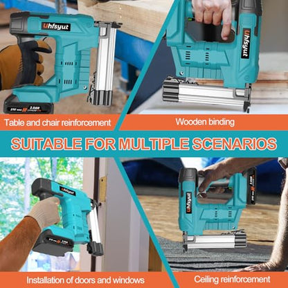 Nail Gun Cordless with Battery 21V 2 in 1 Brad Nailer and Staple Gun Dual Fire Modes Includes 2000 Fasteners Battery Charger for Carpentry DIY (One Electric Set)