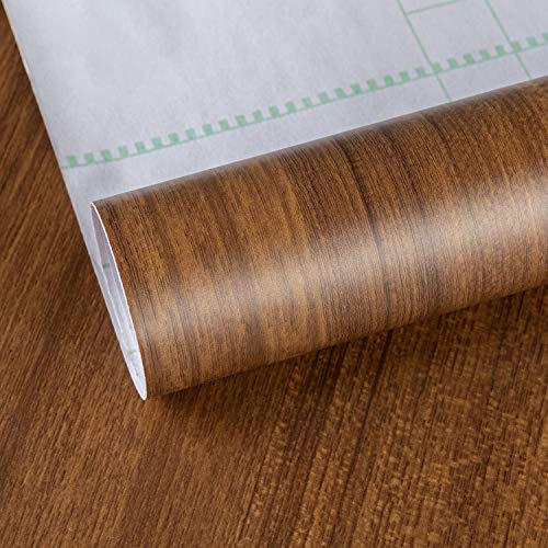TOTIO 48x197inch Extra Wide Brown Wood Peel and Stick Wallpaper Walnut Textured Contact Paper Warm Brown Wood Grain Vinyl Wrap Matte Thick Waterproof Adhesive Wall Paper Roll Natural Wood Wall Sticker - color: Warm Brown, size: 48" x 197"