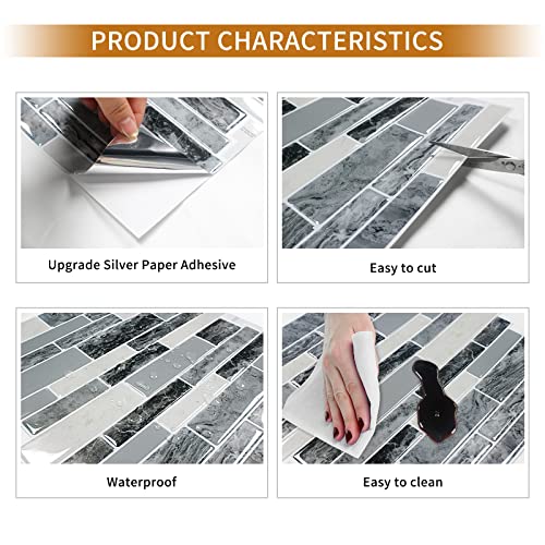 DEWOO Peel and Stick Backsplash 3D Self Adhesive Wall Tile Marlbe 10 Sheet - color: Marble Black