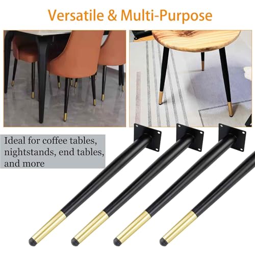 16 Inch Black & Gold Metal Furniture Legs for Chairs Sofas & Cabinets