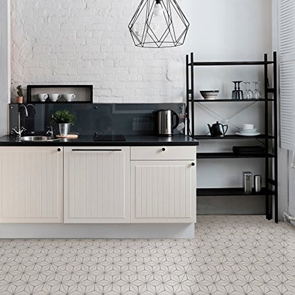 FloorPops FP2481 Kikko Peel Stick Floor Tiles, White & Off-White (Pack of 6) - size: 60"L x 24"W x 0.06"T (Pack of 6)