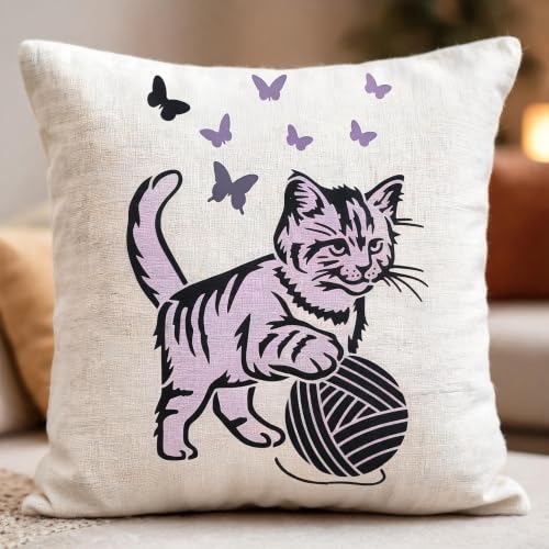 TIAMECH A4 Reusable Tabby Cat Yarn Ball Stencil for Painting - color: Tabby Cat with Yarn Ball