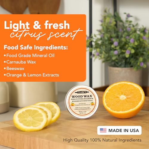 CLARK'S Wood Butter Cutting Board Wax, 2 oz - Citrus Scent - Food Safe