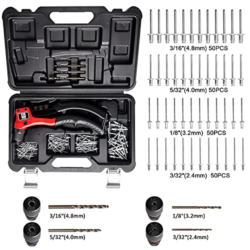 GIANTISAN Rivet Gun Kit with 200 Pop Rivets, 4 Drill Bits and a case