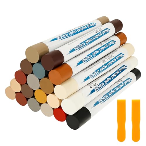 Furniture Repair Kit with 22 Pieces, Lasting Result, Wood Crayons Marker, Wood Paint Touch Up Pen, Wood Floor Scratch Repair Kit for