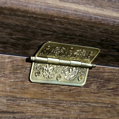 4 PCs Embossed Brass Hinges - Decorative Flap Hinges with Flower Patterns for Wooden Chest Trunck Cabinet Cupboard, Plate Length 2.6" (65 mm)