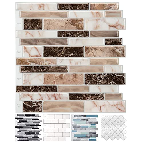 LONGKING 10-Sheet Peel and Stick Tile Backsplash, Vinyl Self-Adhesive Tile Stickers for Kitchen, Bathroom - color: Light Brown, size: 12 inches x 12 inches