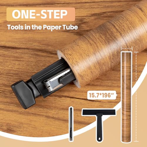 COSNIGHT Wood Grain Contact Paper with Tools, Peel and Stick Wallpaper - color: Medium brown, size: 15.7" x 196"