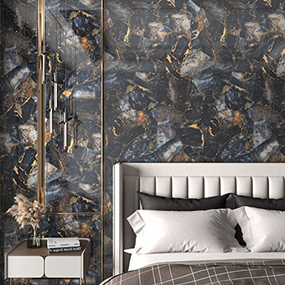Marble Black Contact Paper Peel and Stick Countertops Gold Contact Paper Peel and Stick for Kitchen Backsplash Waterproof Black Wallpaper Vinyl Marble Shelf Liner Counter Top Wallpapers 24" x 394'' - size: 24" x 394"
