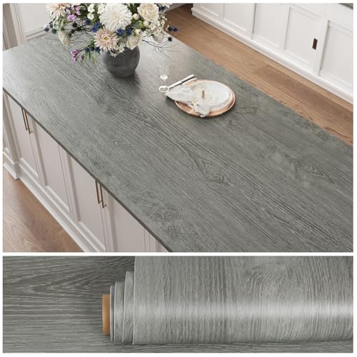 VEELIKE Thick Grey Oak Wood Contact Paper Peel and Stick Ash Wood Wallpaper for Countertops Table 24''x118'' Kitchen Peel and Stick Countertop Contact Paper Self Adhesive Vinyl Wrap for Cabinets Doors - size: 24" x 118"
