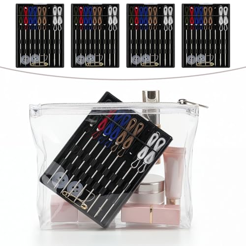 Bruislard 4 Boxes Quick Fix Sewing Kit Mini Needle and Thread kit Easy Pre Threaded for Hand Sewing Small Home Travel Sewings Box with Pin Button