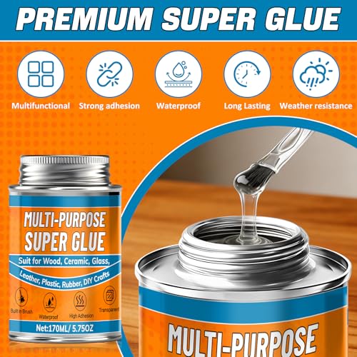 JAOJAO Super Glue with Brush(170ml), All Purpose Strong Clear Adhesive
