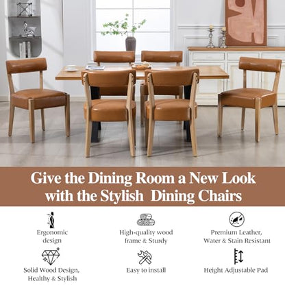 ZJhome Modern Dining Chairs Set of 4 – Mid-Century Modern Faux Leather Upholstered Kitchen & Dining Room Chairs with Curved Back, Oversized Rounded Seat, Sturdy Wood Frame, Brown - color: Brown Leather, size: Set of 4
