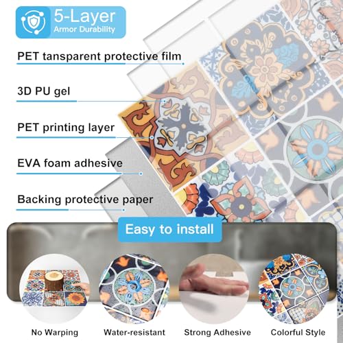 Art3d Talavera Design Peel and Stick Backsplash, 10-Pack, Geometric Floral - color: Geometric Floral