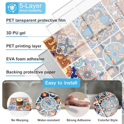 Art3d Talavera Design Peel and Stick Backsplash, 10-Pack, Geometric Floral - color: Geometric Floral