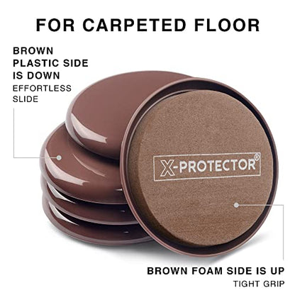 Furniture Sliders X-PROTECTOR - 8+8 Pack 3 1/2”, Multi-Surface, Brown - size: 8+8 Pack 3 1/2 in (Brown)