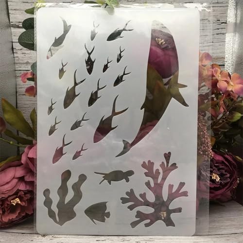 TIAMECH A4 Reusable School of Fish Marine Whale Stencil for Painting - style: Marine Whale