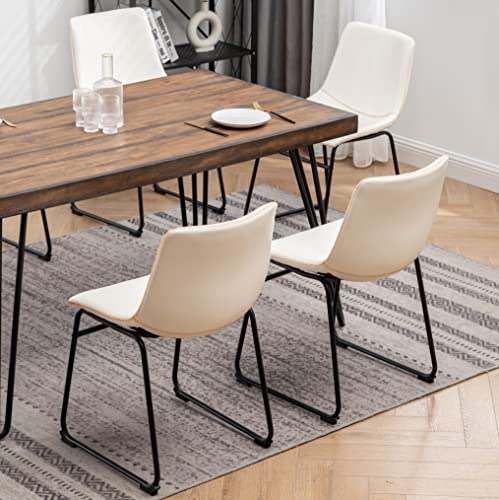 7-Piece Industrial Dining Set with 6 Faux Leather Chairs, Brown - color: Brown-a