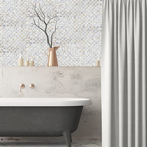 Peel and Stick Mother of Pearl Shell Backsplash Tiles, White & Natural - color: White + Natural